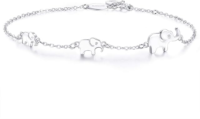 BlingGem Bracelet for Women 925 Sterling Silver 3 Elephants Bracelet for Family Symbol 3 Generations Animal Jewellery Mothers-day Gift for Mother Daughter Grandmother