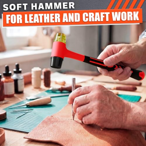 Image of Small Rubber Mallet Hammer with Double Sided 25mm Rubber & Plastic Head - Lightweight 4.9 oz for Less Hand Strain - Jewelry Hammer for Crafts, Leather, Furniture Assembly - Non Slip Grip, 9.5 Inch