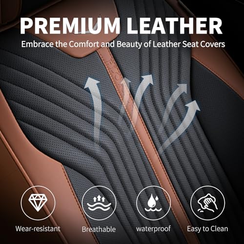 Image of FLORICH Car Seat Covers Front Leather Seat Cover Waterproof Seat Cover for SUV Full Coverage Car Seat Protector Universal Fit for Most Cars Trucks SUV, Brown&Black