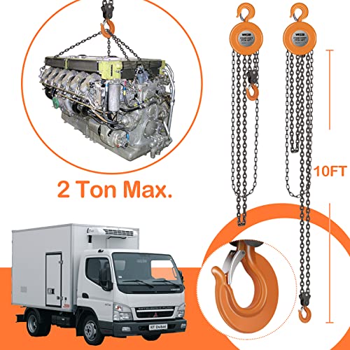 Weize Hand Chain Hoist, 4400 Lbs 2 Ton Capacity 10 Feet With 2 Heavy Duty Hooks, Manual Hoist Steel Construction #TOP2