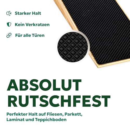 Türstopper rutschfest aus Bambus - 2er Set Türkeil aus Holz - Fester Türstopper boden mit Gummi - Türkeile für alle Böden - Holzkeile für alle Arten von Türen - Door stopper