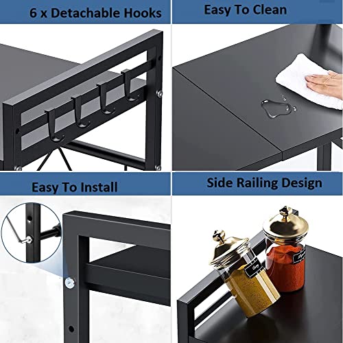 Image of HOME CUBE 2 Tier Microwave Oven Stand For Kitchen Expandable Microwave Oven Rack Otg Stand Kitchen Storage Shelf Spice Rack Toaster Grill Organizer Baker's Rack with 6 Hook (60x34.5x76 cm)