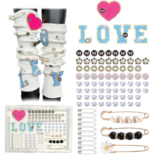 Image of Silver Shoe Charms for Sneakers 100PCS Pink Heart Design with Rhinestone & Pearl Safety Pin Brooches DIY Accessories for Women Teens Socks and Clothes Decor