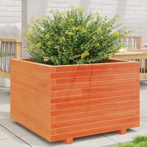 Homgoday Jardinera Madera Maciza de Pino marrón Cera 70x70x49,5 cm, Jardinera Macetero Recipiente Flores Plantas Soporte Jardín Patio Terraza Balcón Decoración Adornos