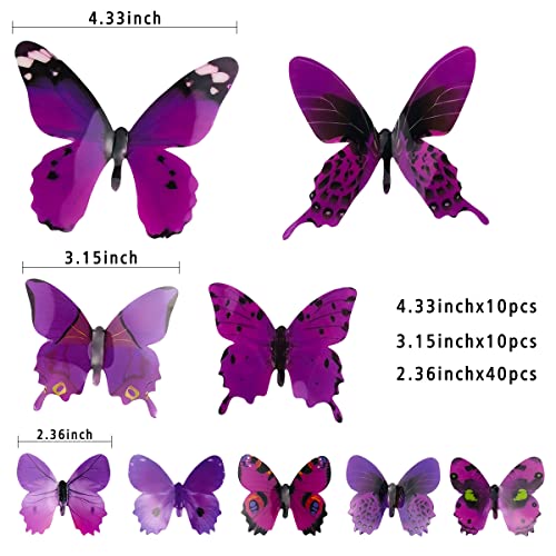 60Pcs Butterfly Wall Decor Removable Pvc 3D Butterfly Wall Decals,Butterflies Decoration Wall Decals Suitable For Kids & Baby Wall Stickers Tv Wall Birthday Etc Home Decorations Art Decor (Purple) #TOP1
