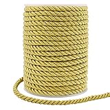 Tenn Well 5mm Twisted Cord Trim, 59 Feet Gold Decorative Rope for Curtain Tieback, Upholstery, Honor Cord, Home Decor