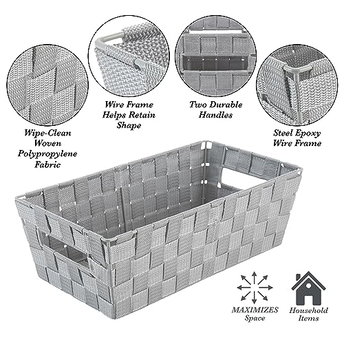 Image of Simplify Extra Long Shelf Woven Strap Tote | Decorative Storage Basket | Built in Handles | Organization | Closet | Bedroom | Bathroom | Nursery | Accessories | Toys | Gifts | 1 Pack | Heather Grey