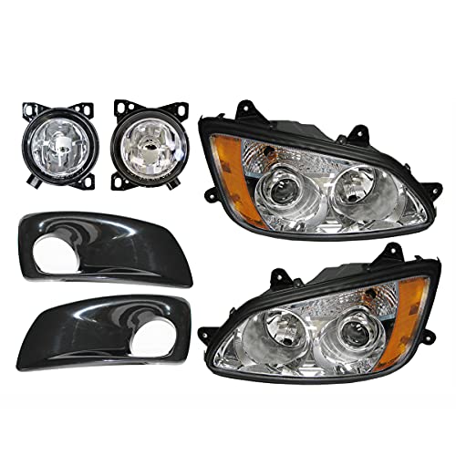 Niuparts 6 Item Combo - Headlight With Fog Lamp And Black Bezel - Driver And Passenger Side (Fit: Kenworth T660) #TOP8
