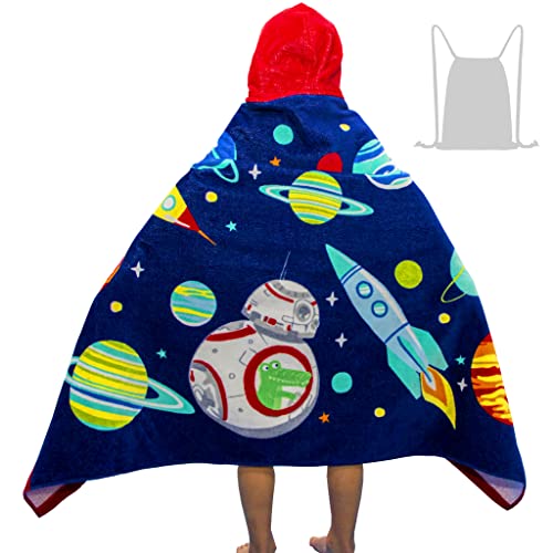 Athaelay Children Bath And Beach Soft Cotton Hooded Towel Wrap, Oversized 30" X 50" For 3 To 12 Years Boys Girls Super Soft And Absorbent, Space Theme With Bag #TOP26