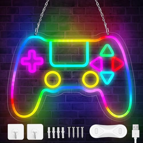 Image of Qusea Gamer Neon Sign Gamepad Shaped RGB LED Neon Lights Gaming Sign USB Powered Game Gift for Boys Bedroom Gamer Room Wall Decor