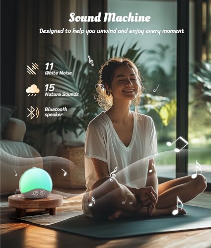 ecozy Sunrise Alarm Clock, White Noise Sound Machine, Upgraded Backlit Buttons for Bedrooms, 26 Soothing Sounds, 17 Night Lights, Bluetooth Speaker, Wake Up Sunlight for Heavy Sleepers, Adults, Kids