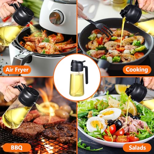 Bottiglia dispenser per olio da 470 ml, dispenser 2 in 1 per olio e spruzzatore di olio, bottiglia spray per uso alimentare per cucina, dispenser di olio per barbecue, insalata, bistecche, - immagine 4