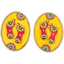 Set of 2 Laxmi Charan Paduka Feet Pagala Shubh Labh Sticker Rangoli Decor for Wall Door Floor for Indian Traditional House Office Temple New Year Gifts Return/Good Luck Length - 4" Each