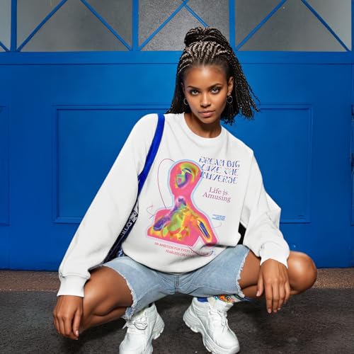Reuseket Graphic Sweatshirts for Women Heat Map Aesthetic Sweatshirt Inspirational Hoodies Streetwear Punk Crewneck Hoodie(White,2XL)
