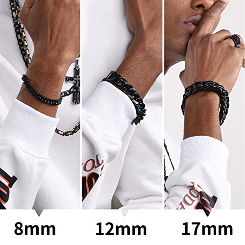 Chainshouse Black Steel Link Bracelet Mens 12Mm 23Cm Stainless Steel Curb Franco Bracelets Chunky Punk Hip Hop Jewelry #TOP4