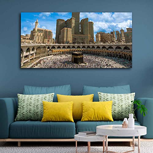 Image of VIBECRAFTS Canvas Paintings for Living Room Drawing Room Skyline Of Mecca Saudi Arabia Canvas Wall Painting Fitted With Wooden Frame For Home | Office | Living Room | Gift (PTVCH 2495)