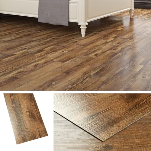 Livelynine Suelo Vinilo Autoadhesivo Madera Rustico Laminas Vinilo Adhesivo Suelo Baño Impermeable y Resistente Baldosas Adhesivas Suelos Madera Marron 90x15CM Piso Adhesivo para el Suelos, 18 Piezas