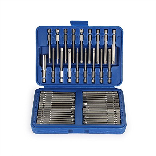 Screwdriver Bit Set Sunsbell Security Bit Set Extra Long Magnetic Driver Kit with Case, Hex, Star Bits, Philips, Square, Spanner Bits - 50Pcs