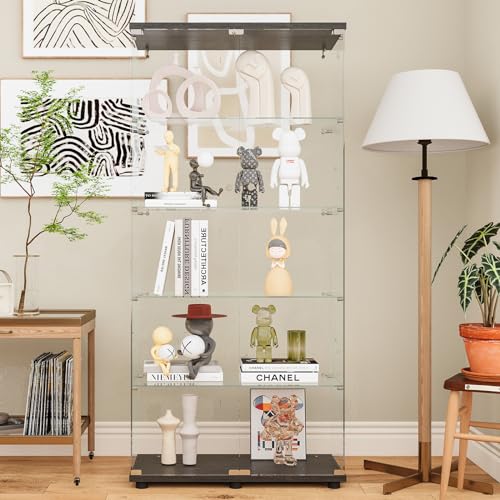 Image of Beauty4U Black Glass Display Cabinet, 5-Shelf Curio Cabinet