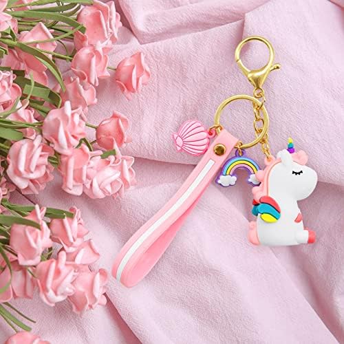 Hioph Unicorn Keyring, Lucky Rainbow Unicorn Keychain for Kids, Soft Silicone Cute Cartoon Key Chains, Girls Bag Key Holder Rings Keyfob Accessories