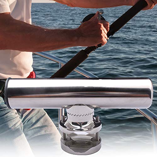 NICEJW Angelrutenhalter, Edelstahl Marine Yacht Boot Clamp-on 19mm-32mm Angelrutenhalter Stand Langlebig, Stabil, Silber Cover