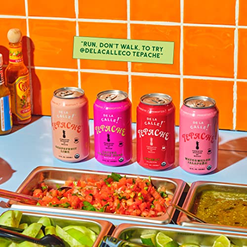 De La Calle Tepache - Naturally Fermented Pineapple Beverage, Antioxidant Rich, Certified Organic, Fermented, Low Sugar (Nueva Variety Pack) #TOP4