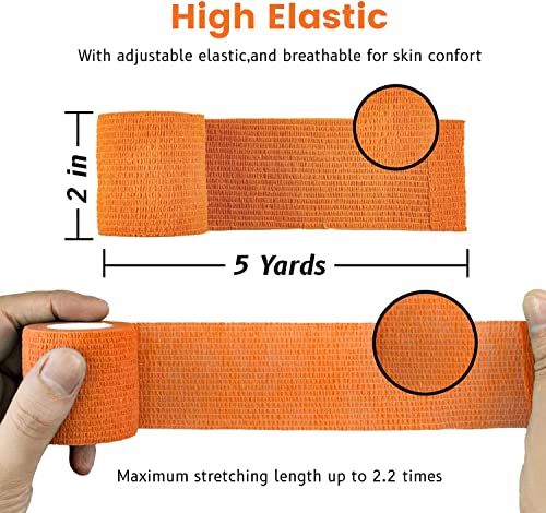 Image of A-Tape Cohesive Crepe (5cm X 4.5 mtr, Pack of 2) Elastic Self Adherent Crepe Bandage Breathable Self Adhesive Cohesive Bandage for Humans & Pets (Dogs, Cats, Birds) (5 cm) (Orange)