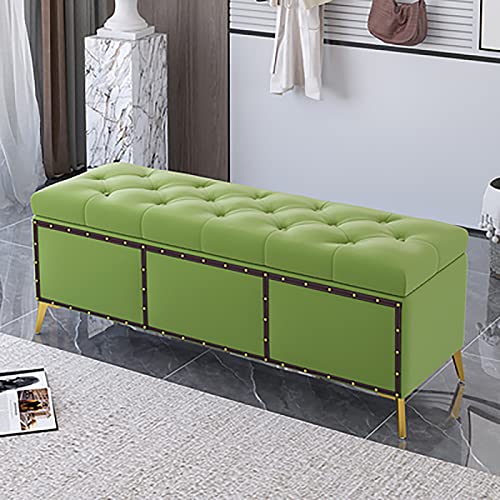 Banc de bout de lit avec coffre vert clair pour optimiser la chambre