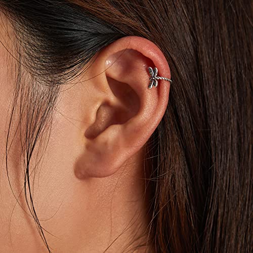 Cute Dragonfly Cartilage Ear Cuffs Earrings 925 Sterling Silver Cubic Zirconia Crystal Vintage Fake Huggie Hoop Stud Earring Clip On Tragus Wrap Earring Non Pierced Dainty Jewelry Gifts For Women Girls Hypoallergenic #TOP1