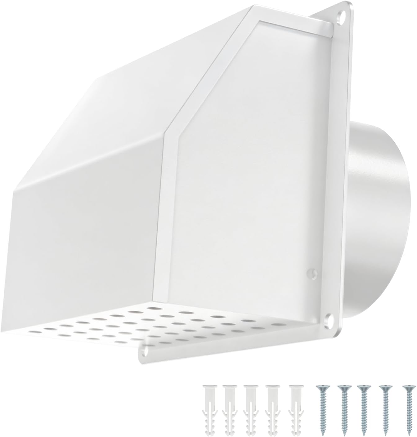 4 Inch Dryer Vent Cover Outside with Removable Mesh, Wall Vent Exhaust Vent Cover with Flap, Exterior Vent Cover Cap Outdoor Dryer Vent Cover for Dryer Ducting House AC (White)