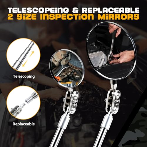 7 in 1 Telescoping Magnetic Pickup Tool Set with Swivel Inspection Mirror, 5LB Magnetic Pick Up Stick with Light, 3-IN-1 Screwdriver, Birthday Gifts for Men, Dad, Husband, Camouflage