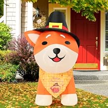 COMIN 4 FT Tall Thanksgiving Inflatables Outdoor Decorations, Shiba Inu Dog in Hat with Built-in LEDs Blow Up Yard Decoration for Holiday Party Garden Lawn