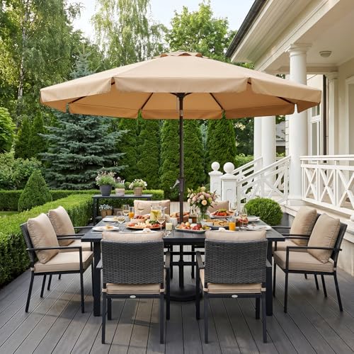 Image of ABCCANOPY 9ft Scalloped Patio Umbrella, Outdoor Table Umbrella with Tilt and Crank, Fiberglass Ribs Deck Umbrella for Patio, Pool, Garden, Picnic (Tan)