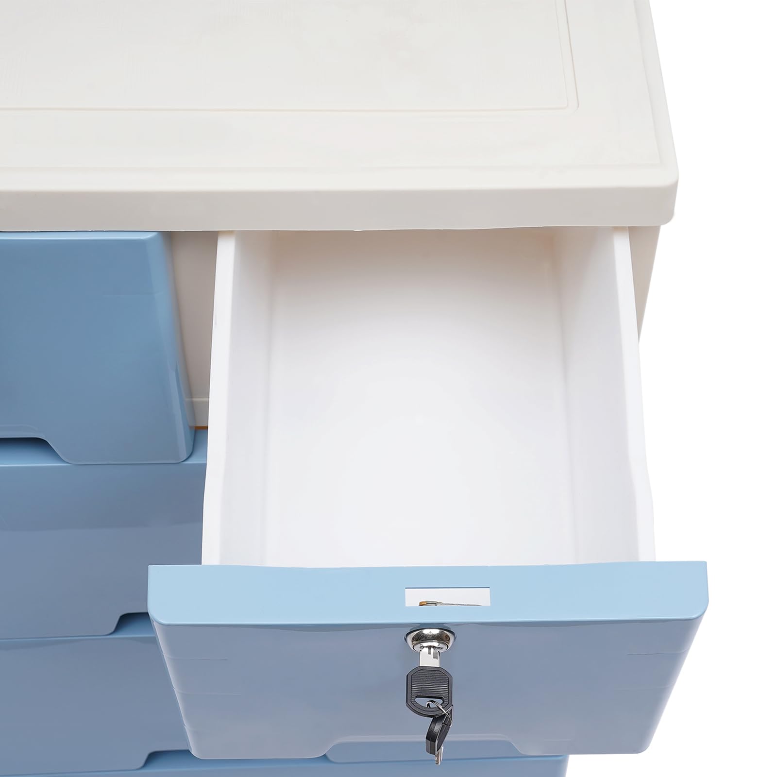 Cajonera de 6 cajones apilable vertical con ruedas y cerraduras, mueble de plástico para pasillo, entrada, muebles para el hogar (azul)