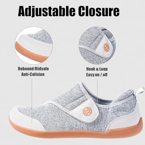 Sisttke Diabetiker Schuhe Herren Hausschuhe Damen Leichte Extra Weit Walkingschuhe Klettverschuß rutschhemmend Freizeitschuhe Arthritis Ödem Geschwollen Gesundheitsschuhe,L-Grau,39 EU