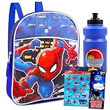 Spiderman Mini Backpack Set - Bundle with 11' Spiderman Backpack for Boys 4-6, Spiderman Stickers, Water Bottle, More | Marvel Backpack