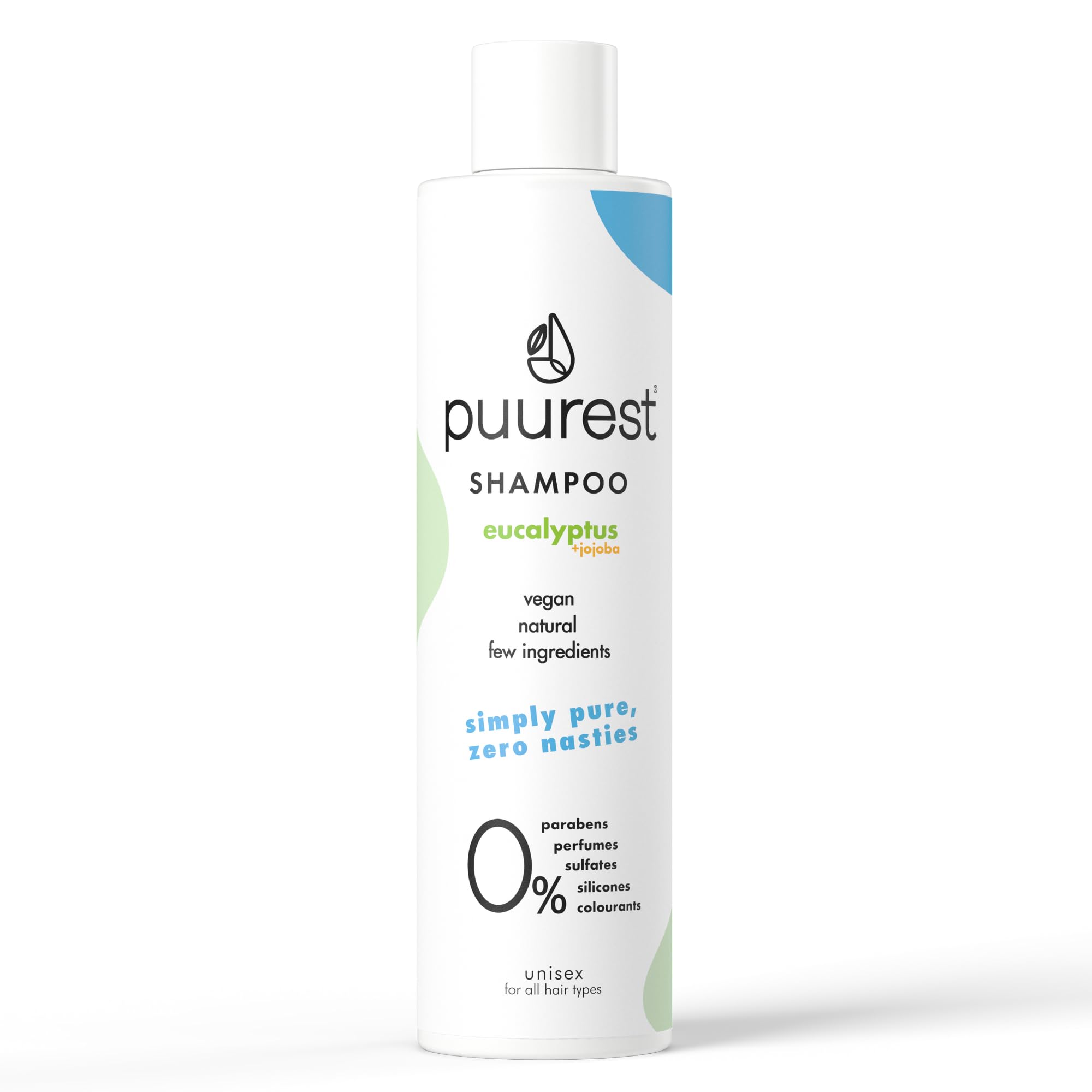 Puurest Shampoo senza solfati, siliconi, parabeni e sale – naturale, vegan, idratante, senza profumo, con olio di eucalipto e jojoba, 250ml