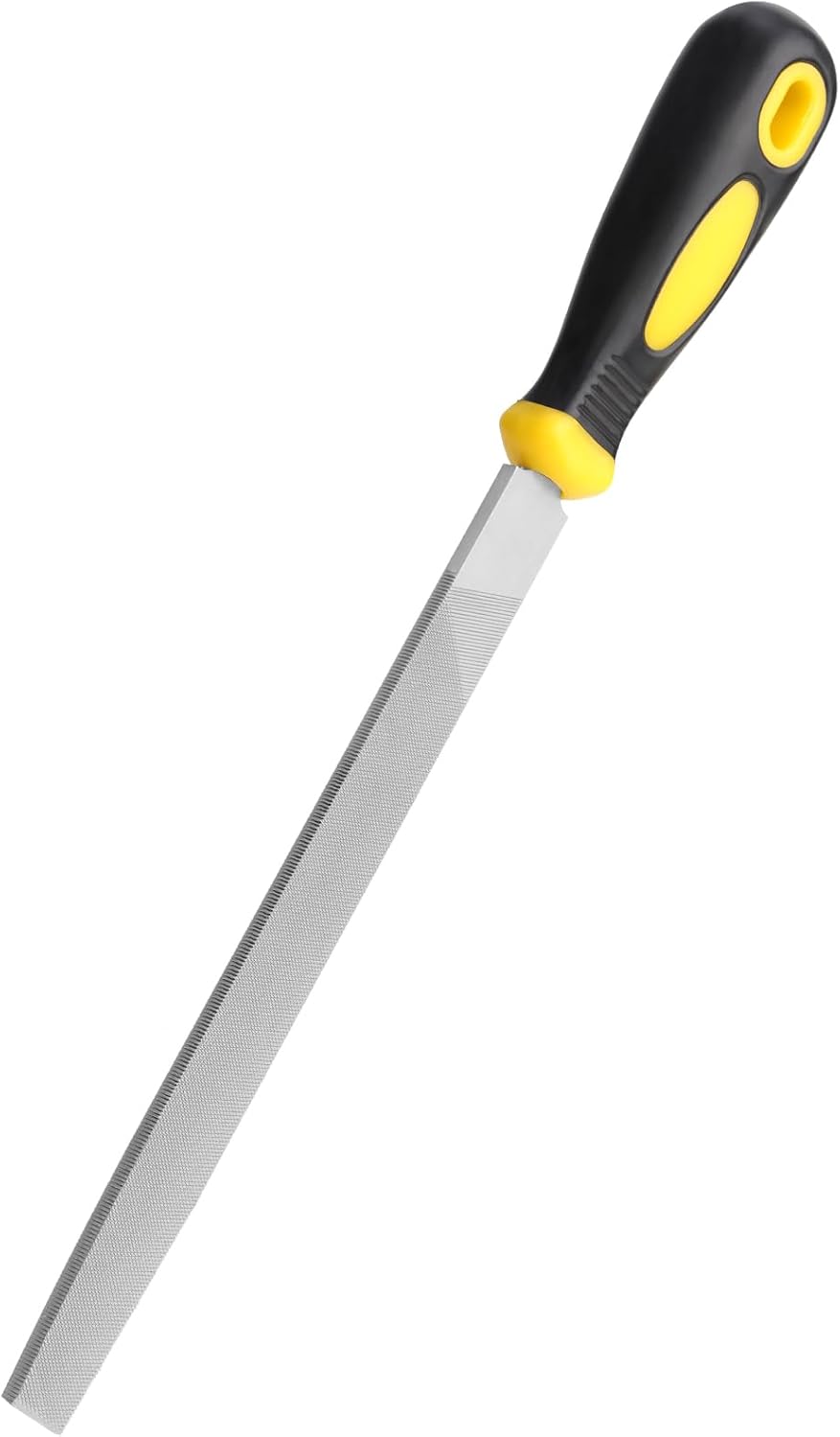 8“ Flat Hand Metal File, 10pcs, length 12”, Ergonomic Rubberized Handle, Uniform Teeth, Strength High Carbon Steel, Perfect for Long Time Use for Trimming, Sharping Metal, Stone, Wood, etc.