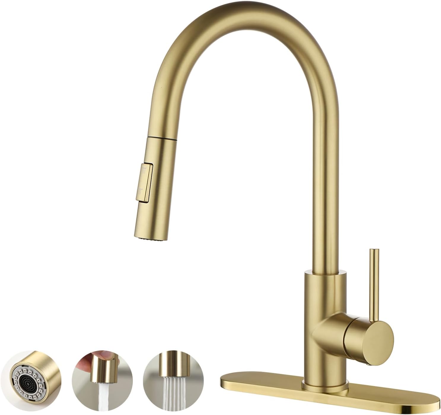 Havin Gold Kitchen Faucet with Pull Down Sprayer, High Arc Stainless Steel Material, with cUPC Ceramic Cartridge,with 10" Deck Plate,Fit for 1 or 3 Holes Kitchen Sink or Laundry Sink,Brushed Gold