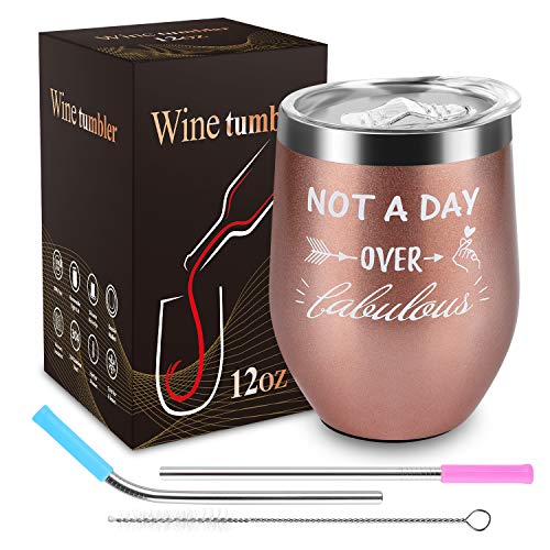 Wine Tumbler with Lid and Straw,Stainless Steel Vacuum Insulated Wine Tumbler with Saying