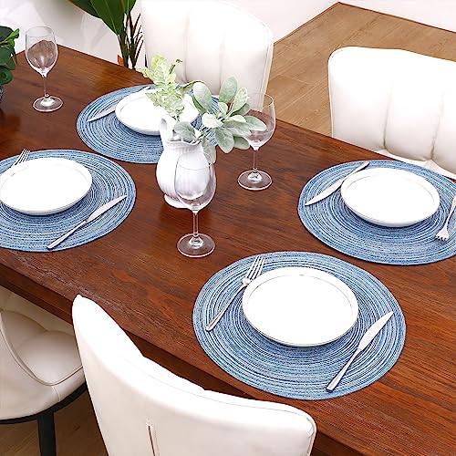 Image of SHACOS Round Braided Placemats Set of 6 Circle Place Mats Kitchen Table Mats for Dining Table Wedding Party (Blue Gray, 6)