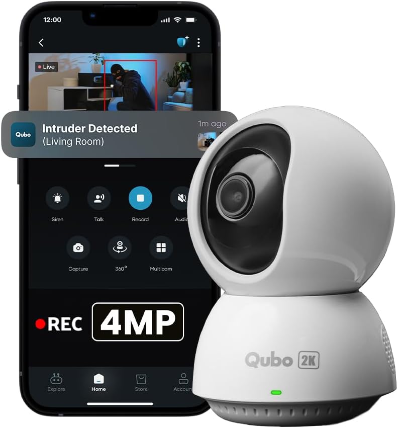 Qubo Smart 360° 4MP [Ultra 2K] Wi-Fi Security Camera by Hero Group | Indoor CCTV Cam for Home | AI Person Detection | Auto-Alarm | App Alerts | NightPulse Vision | SD&Cloud Storage | Made in India