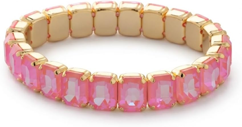 Sorrelli Octavia Stretch Bracelet,Pink Big Flirt Light Rose Delite 7-Inch Emerald-Cut Crystals