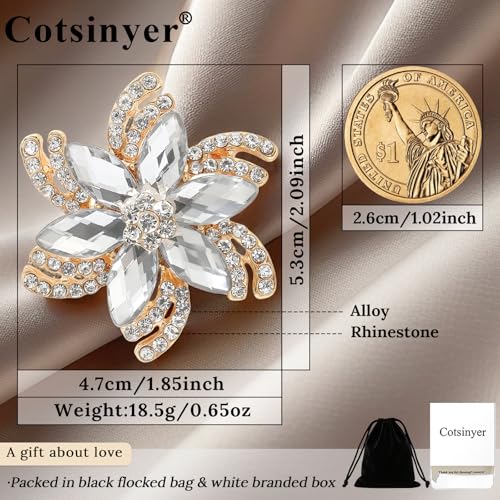 Image of Vintage Flower Brooch for Women - Elegant Lapel Pin with Rhinestones & Crystals for Suits, Coats, Dresses, Hats, Scarves and Shawls
