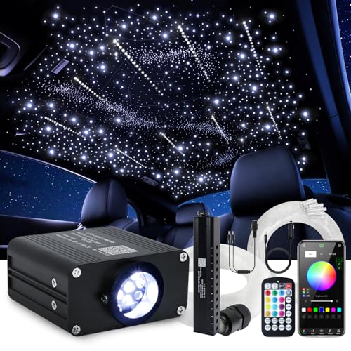 Image of 16W Car Home Starlight Headliner Kit, Twinkle & Sound Activate RGBW Fiber Optic Lights with APP & Remote Control, Shooting Star Lights for Ceiling Decoration, 600 pcs 9.8ft