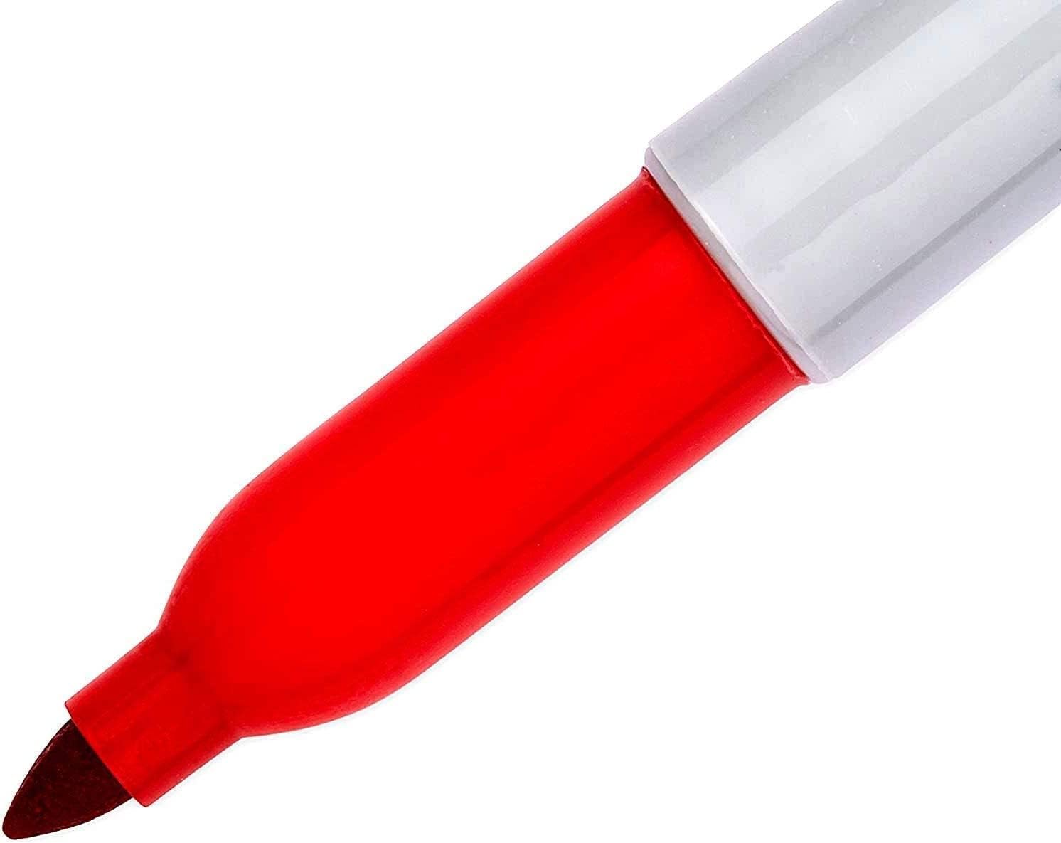 6 x Sharpie Permanent Marker Pens with Fine Point Tip for Paper Metal & Plastic, Red Colour Ink - Image 2