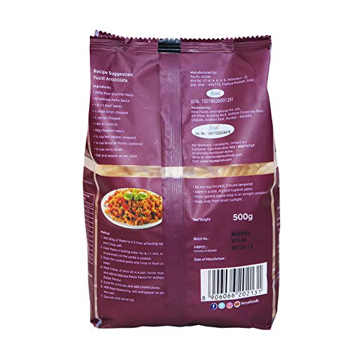 Keya 100% Durum Wheat Fusilli Pasta 500gm, Pack 2