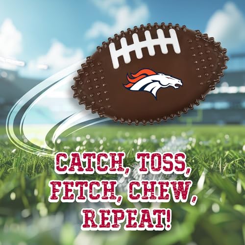 NFL Denver Broncos Mega- Chew Hard Nylon Bacon-Flavored Dog Bone Football Chew Toy Interactive Tasty Fun Dog Chewy Toys Indestructible Strong Durable Tough Pet Biting Playtoy for Aggressive Chewers by Pets First - Image 3