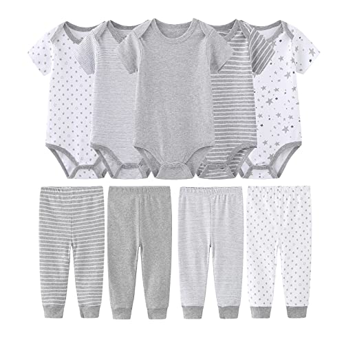 Image of MAMIMAKA Newborn Baby Clothes Set - Short Sleeve Baby Boy Pants & Girl Bodysuits - Layette Sets