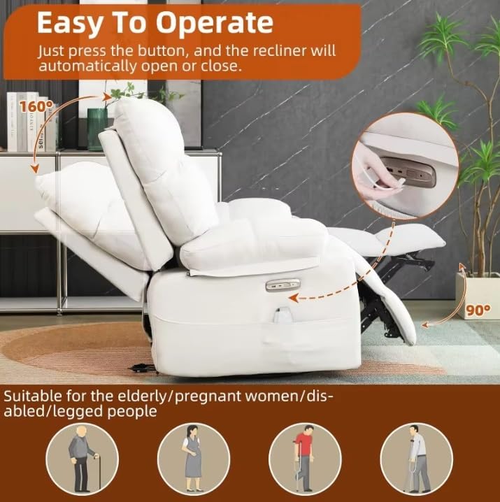 Sillón reclinable eléctrico blanco chenille miniatura 5